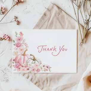 Roze Pompoen Bloemige Baby Shower Bedankkaart