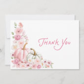 Roze Pompoen Bloemige Baby Shower Bedankkaart (Voorkant)