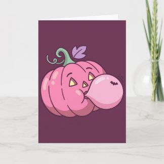 Roze Pompoen Bubble Gum Schattig Pastel Halloween Kaart