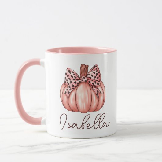 Roze Pompoen Custom Naam Herfst Herfstkoffie Mok (Links)