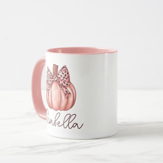Roze Pompoen Custom Naam Herfst Herfstkoffie Mok (Voorkant links)