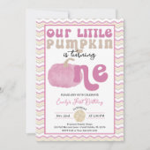 Roze pompoen eerste verjaardag uitnodiging (Voorkant)