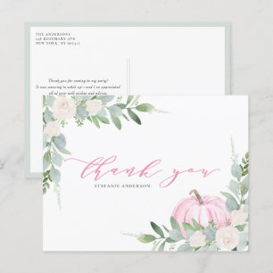 Roze pompoen en groen Herfst Dank u Briefkaart