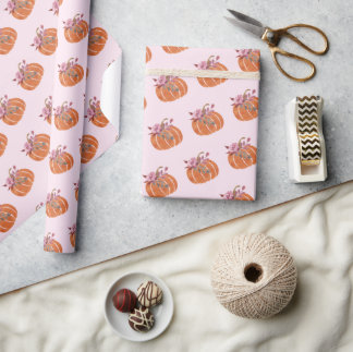 roze pompoen Floral Girly Birthday Cadeaupapier