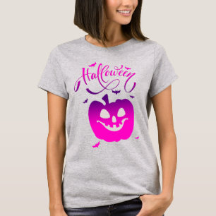 Roze Pompoen Grappig Gezicht Halloween T-shirt