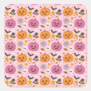 Roze Pompoen Halloween Patroon Sticker