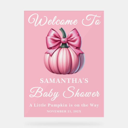 Roze pompoen Herfst Baby shower Welkom Acryl Bord (Voorkant)