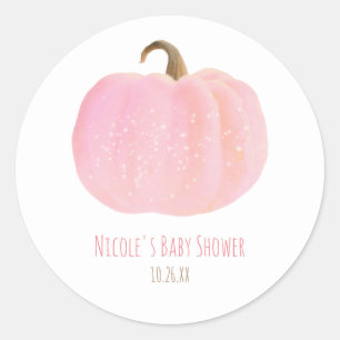 Roze Pompoen Herfst Landelijk Baby Shower Ronde Sticker