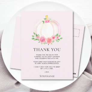 Roze Pompoen Herfst Meisje Baby Shower Bedankt Briefkaart