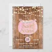 Roze Pompoen Herfst Rustiek Hout Lights Sweet 16 Kaart (Voorkant)