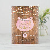 Roze Pompoen Herfst Rustiek Hout Lights Sweet 16 Kaart (Staand voorkant)