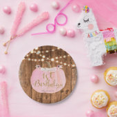 Roze Pompoen Herfst Rustieke Houten Lichten 1e Ver Papieren Bordje (Feest)