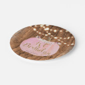 Roze Pompoen Herfst Rustieke Houten Lichten 1e Ver Papieren Bordje (Gekanteld)