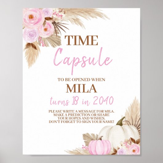 Roze Pompoen Herfst Verjaardag Party Time Capsule Poster (Voorkant)