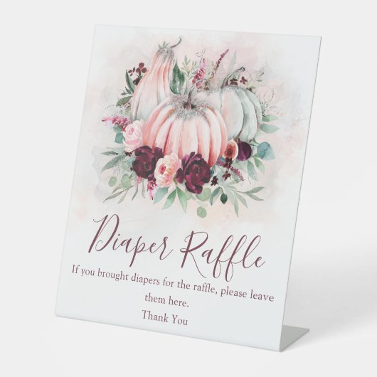 Roze Pompoen Luier Raffle Baby shower Reclamebord Met Voetstuk (Voorkant)