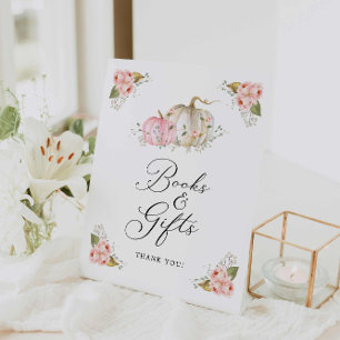Roze Pompoen Meisje Baby shower Boeken en Geschenk Reclamebord Met Voetstuk