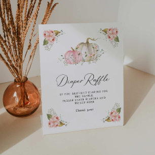 Roze Pompoen Meisje Baby shower Luier Raffle Teken Reclamebord Met Voetstuk