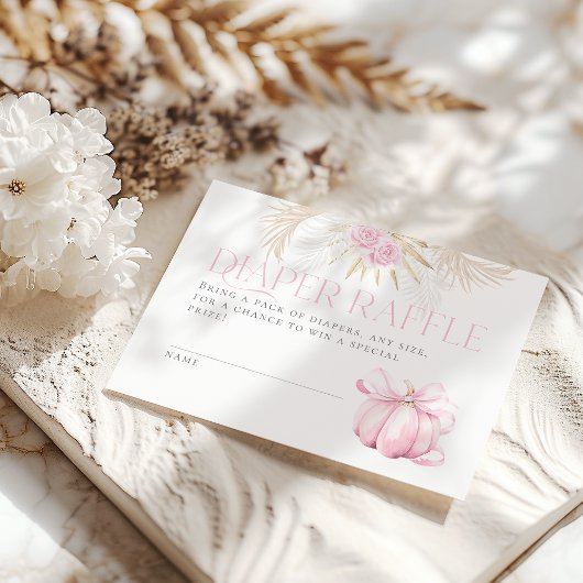 Roze Pompoen Meisje Bloemen Bow Baby shower Luier Informatiekaartje