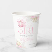 Roze Pompoen Meisje Bloemen Bow Baby shower Welkom Papieren Bekers (Achterkant)