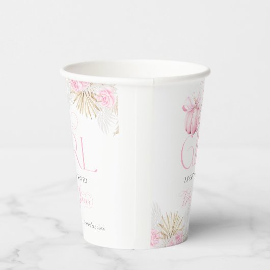 Roze Pompoen Meisje Bloemen Bow Baby shower Welkom Papieren Bekers (Rechts)