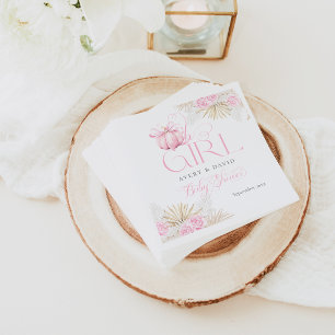 Roze Pompoen Meisje Bloemen Bow Baby shower Welkom Servet