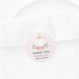 Roze Pompoen Meisjes Herfst Baby shower Bedankt Ronde Sticker