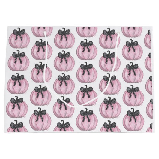 Roze Pompoen met zwarte strik Groot Cadeauzakje (Voorkant)