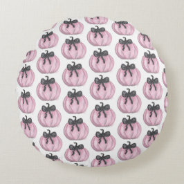 Roze Pompoen met zwarte strik Rond Kussen