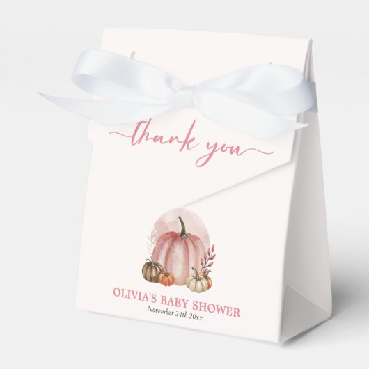 Roze pompoen op haar weg Herfst meisje Baby shower Bedankdoosjes (Voorkant Zijde)