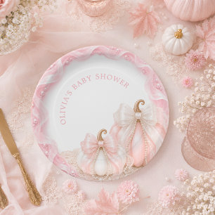 Roze Pompoen Strik Elegante Baby Shower Papieren Bordje