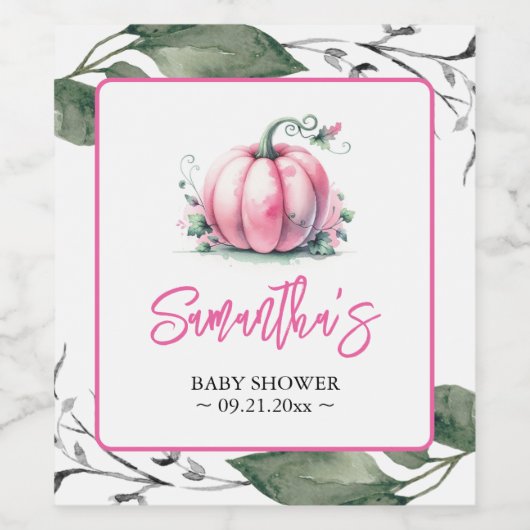 Roze Pompoen Thema Sjabloon Wijnlabels Wijn Etiket (Enkel label)