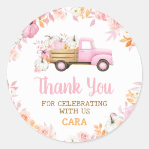 Roze Pompoen Truck Herfst Verjaardag Ronde Sticker