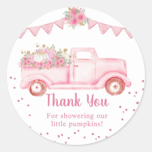 Roze Pompoen Truck Tweeling Bedankt Ronde Sticker
