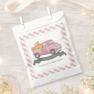 Roze Pompoen Vrachtwagen Gingham Meisje Baby showe Bedankzakje