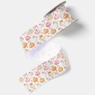 Roze Pompoen Watercolor Herfst Coquette Patroon Lint