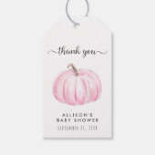 Roze Pompoen Waterverf Baby Meisje Douche Dank u Cadeaulabel (Voorkant)