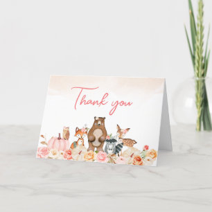 Roze Pompoen Woodland Baby shower Bedankkaart