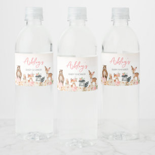 Roze Pompoen Woodland Baby shower Waterfles Etiket