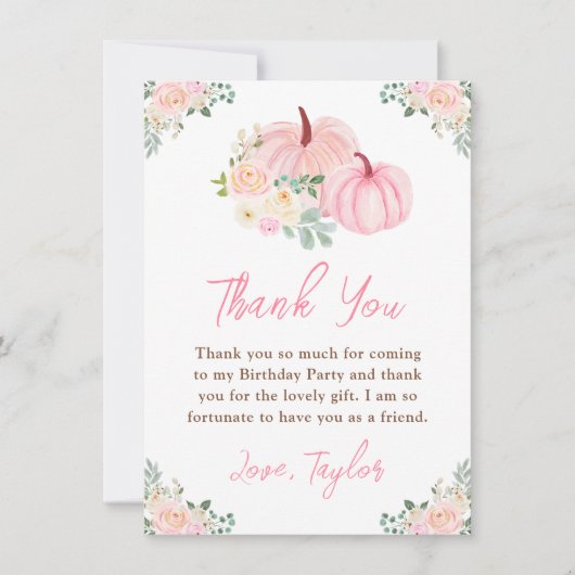 Roze pompoenen Bloemen Verjaardagsfeest Bedankkaart (Voorkant)
