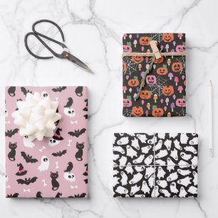 Roze pompoenen geesten schedels Halloween patronen Inpakpapier Vel