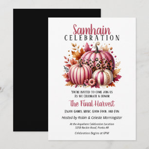 Roze Pompoenen Samhain Oogst Halloween Party Kaart