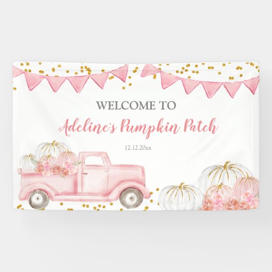 Roze pompoenpompoenwagen Birthday Banner (Horizontaal)