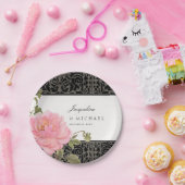  roze pony Classy Swirl Scroll Iron Fence Papieren Bordje (Feest)