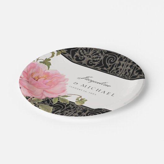  roze pony Classy Swirl Scroll Iron Fence Papieren Bordje (Gekanteld)