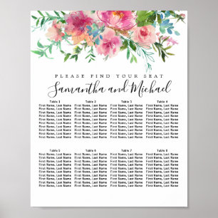Roze pony Floral - 8-tafel weddenschapenkaart Poster