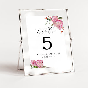 Roze pony Flower Weddenroletabel Number Kaart