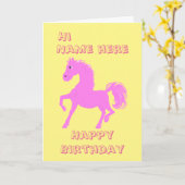  Roze Pony, Meisjes Verjaardag Kaart (Gele Bloem)
