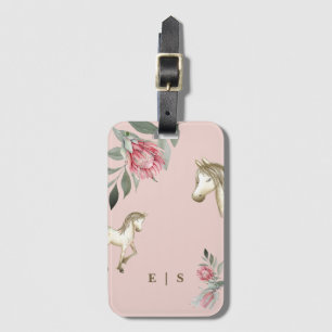 Roze Pony Monogram Girl Bagagelabel