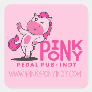 Roze Pony Pedal Pub Indy Vierkante Sticker