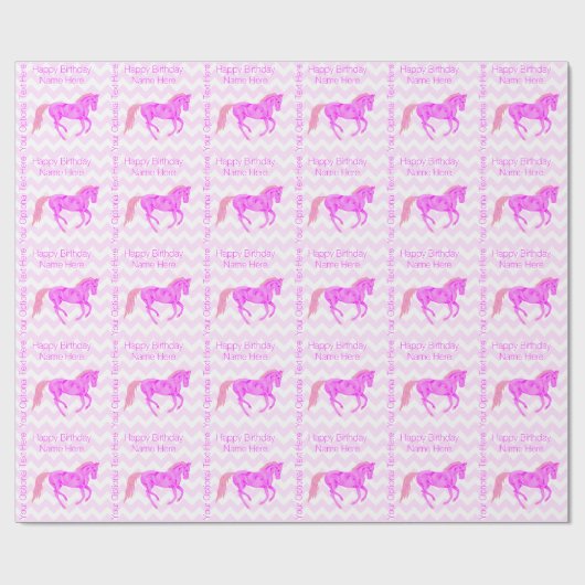 Roze Pony Schattigee Chevron Pattern Happy Birthda Cadeaupapier (Vlak)